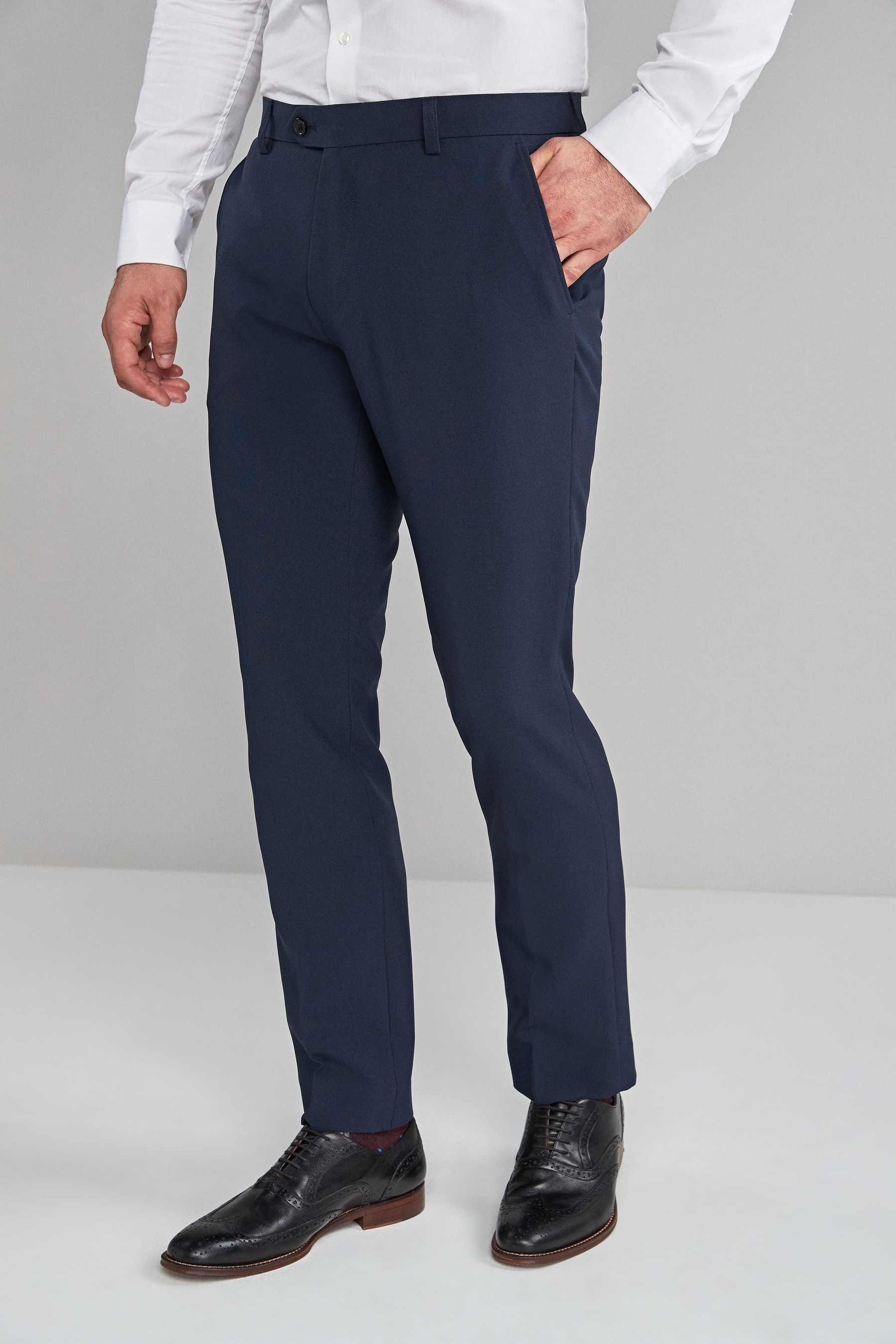 Machine Washable Plain Front Trousers Slim Fit