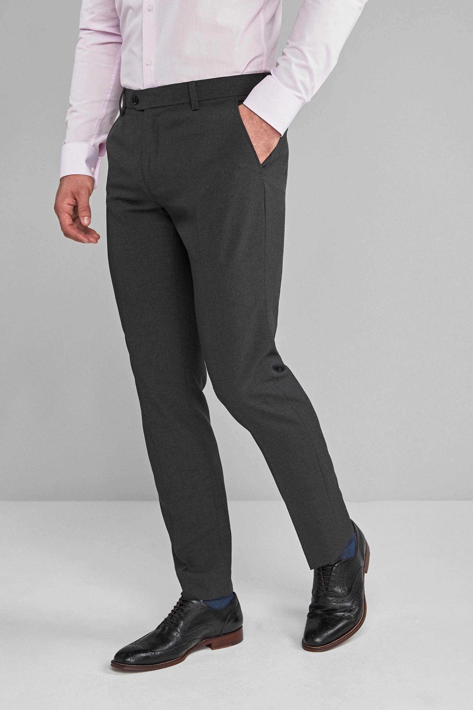 Machine Washable Plain Front Trousers Slim Fit