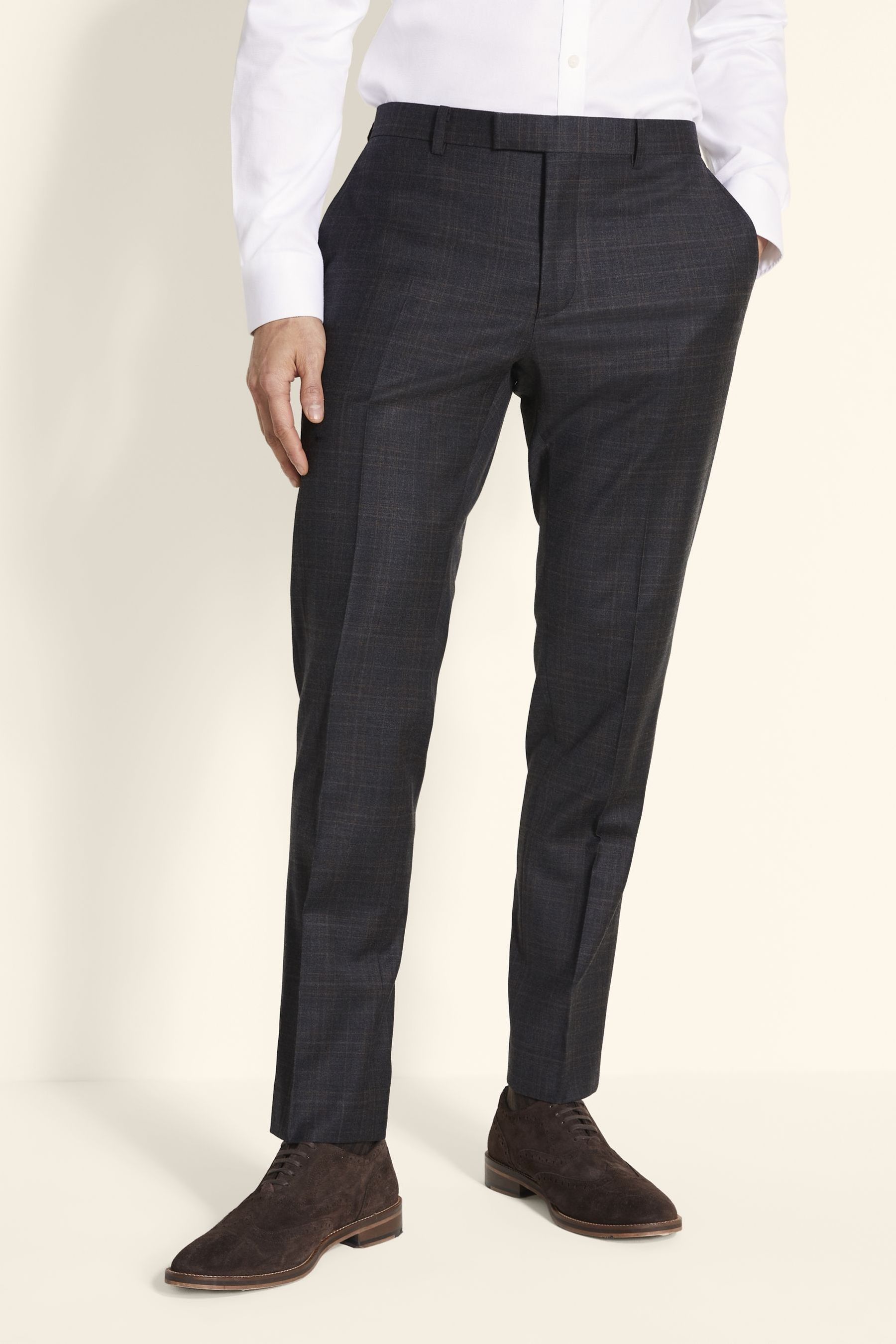 Moss Bros Tailored Fit Grey Check Trousers