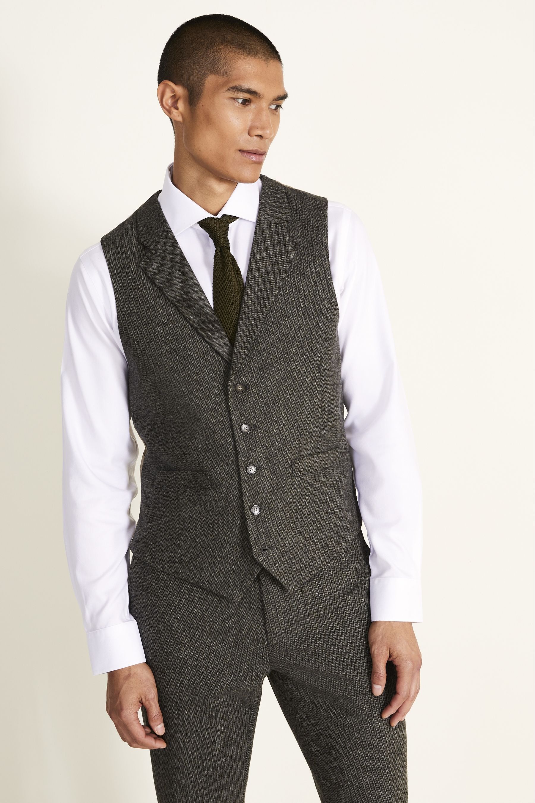 Moss Tailored Fit Herringbone Waistcoat