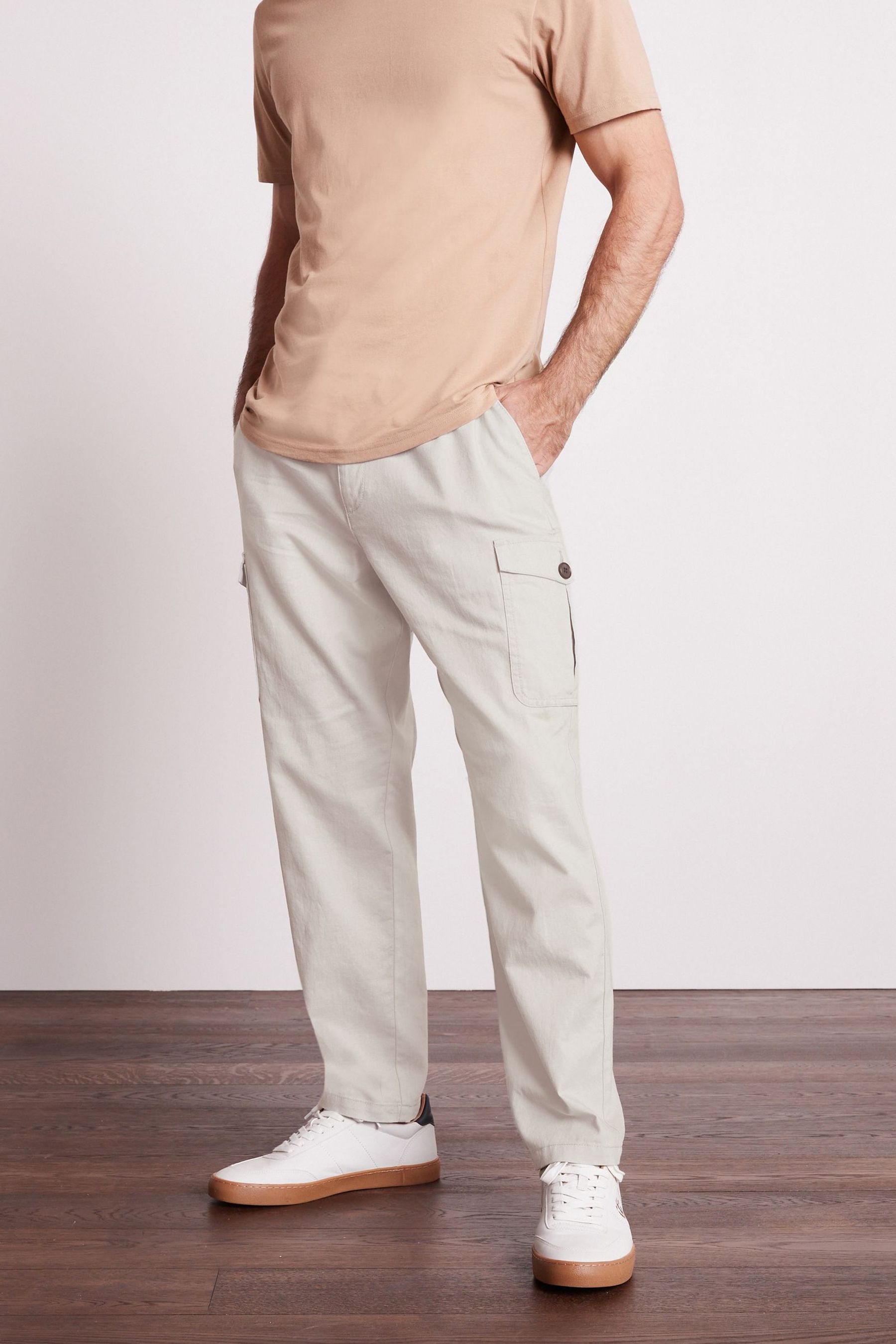 Linen Blend Cargo Trousers