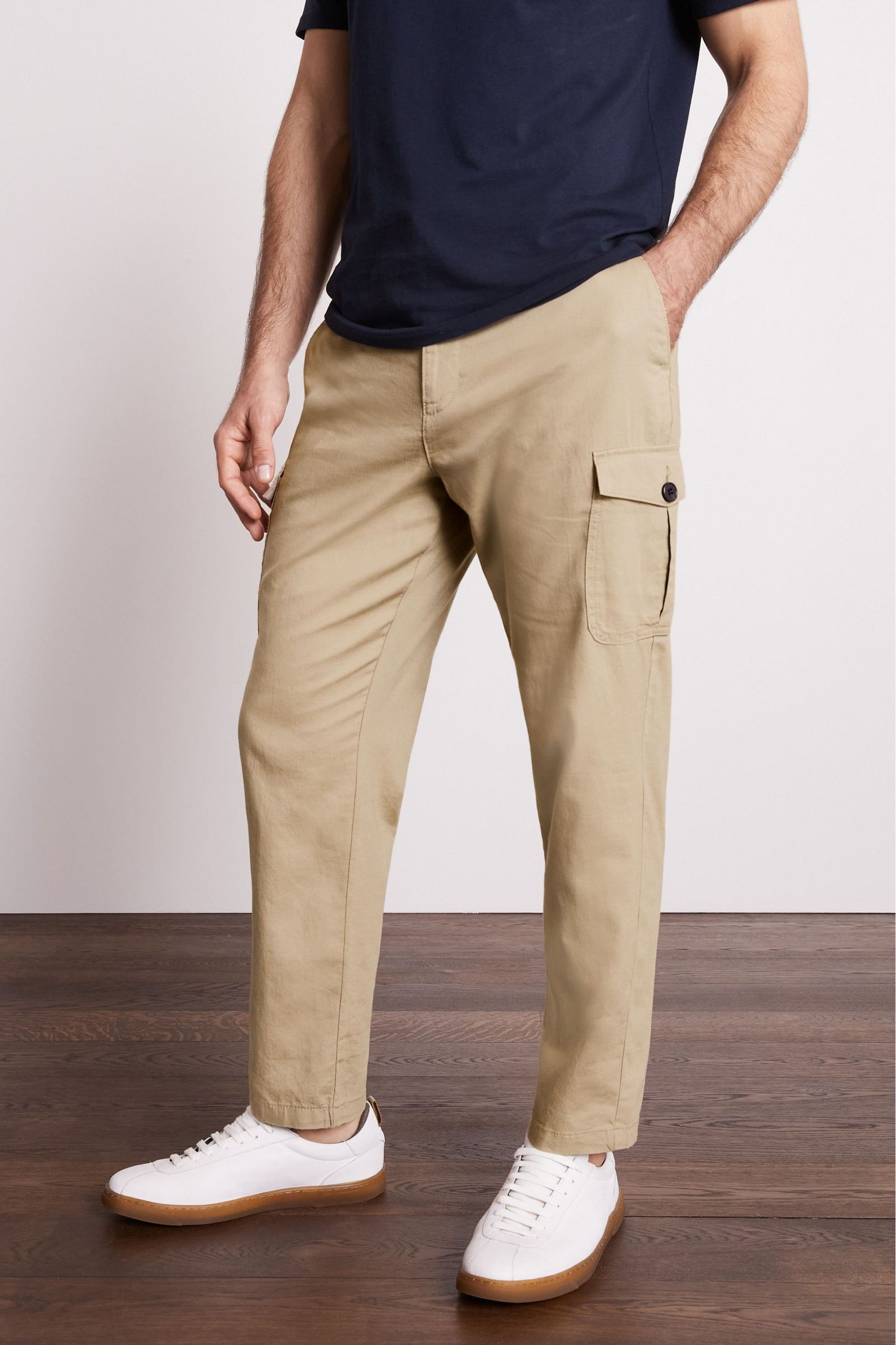 Linen Blend Cargo Trousers