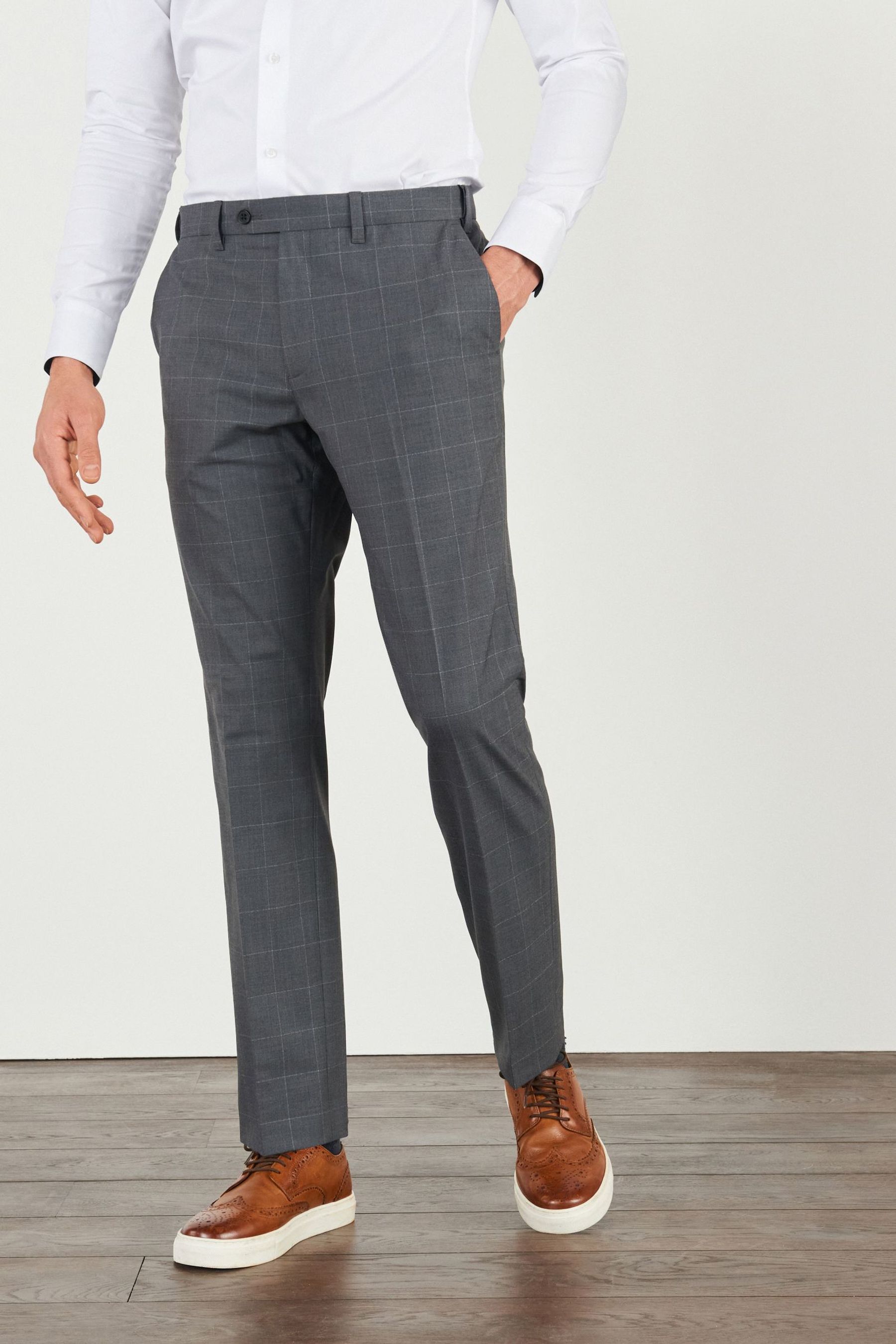 Motion Flex Wool Blend Check Trousers