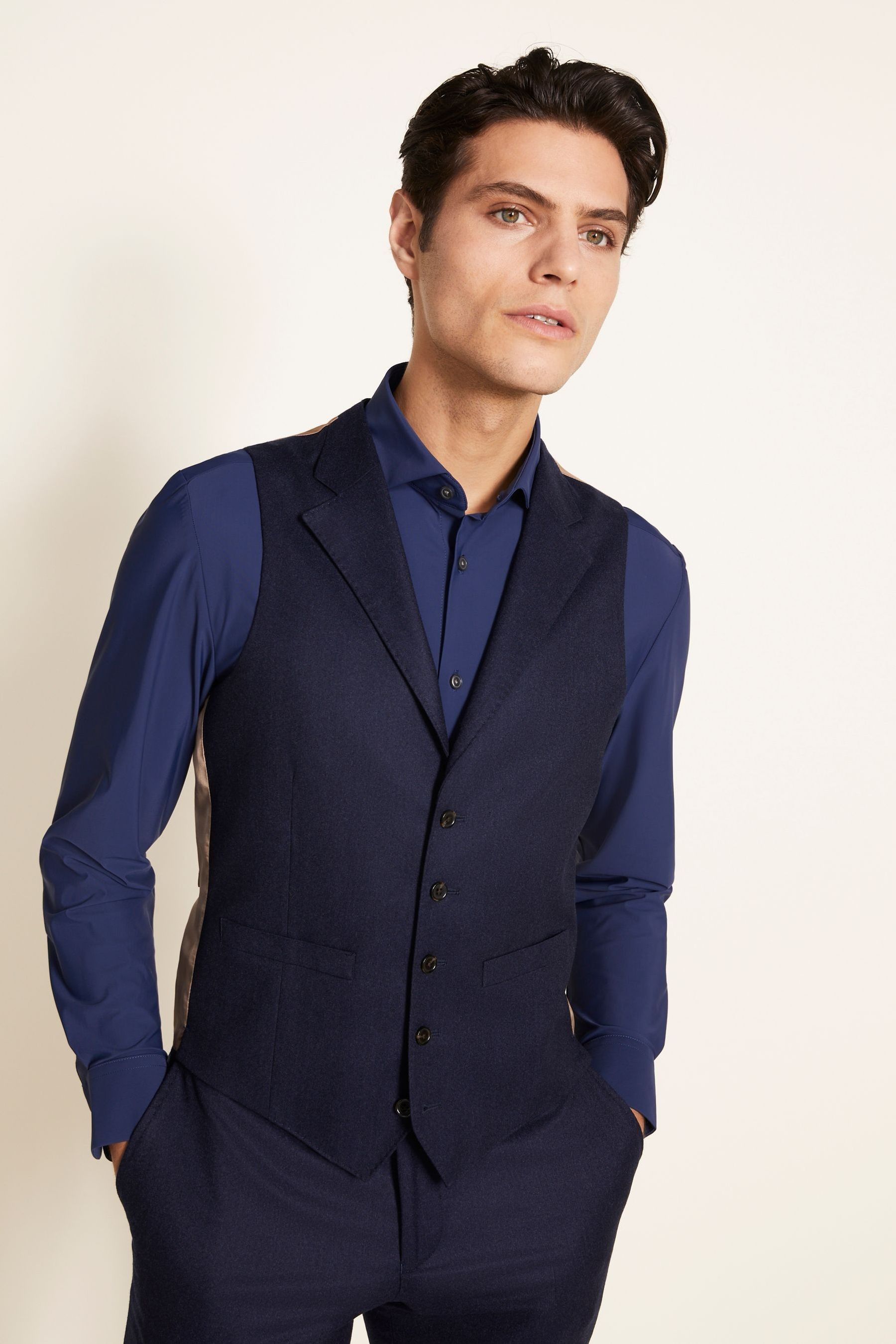 Moss x Barberis Tailored Fit Blue Suit: Waistcoat