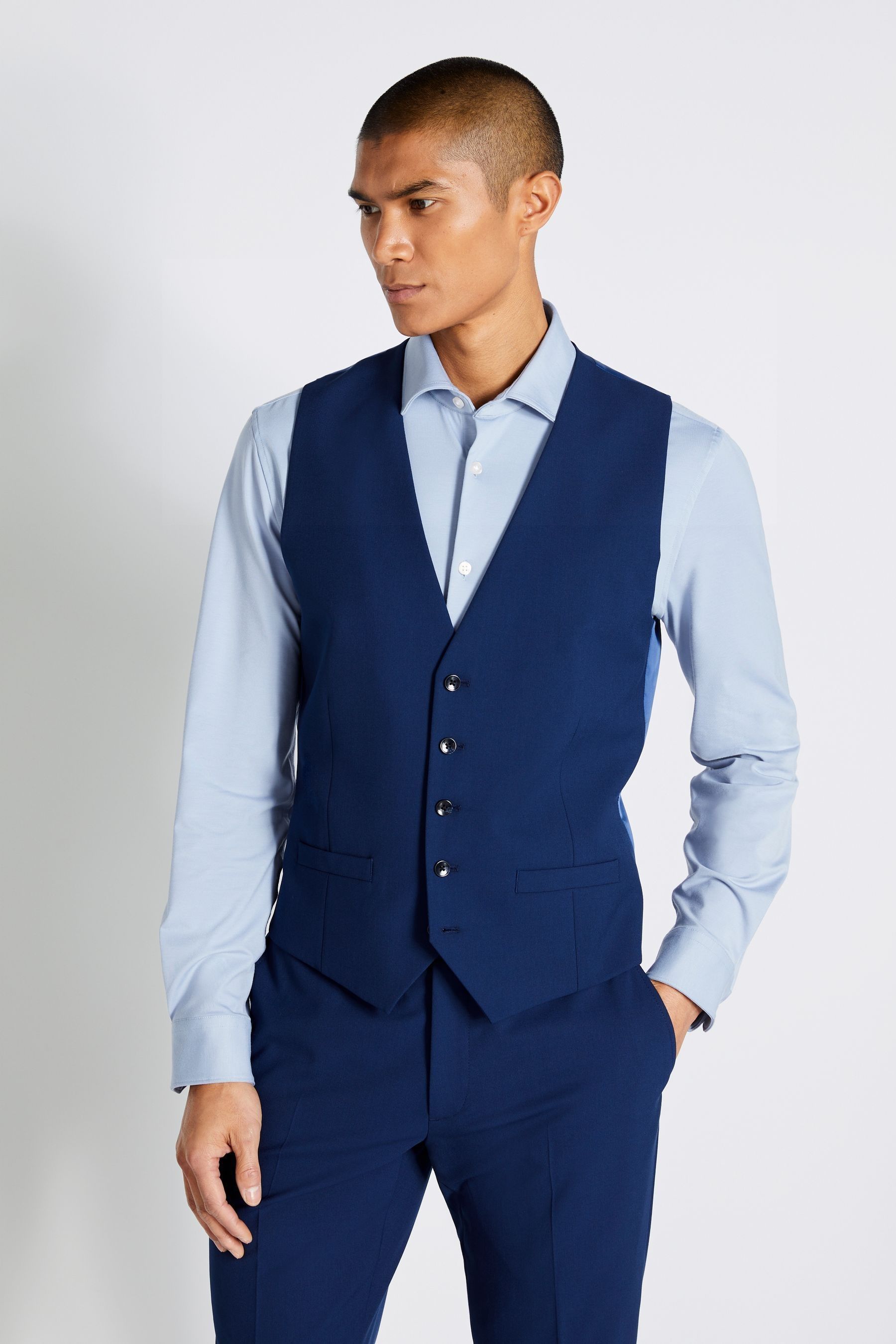 Moss Bros Bright Blue Slim Fit Waistcoat