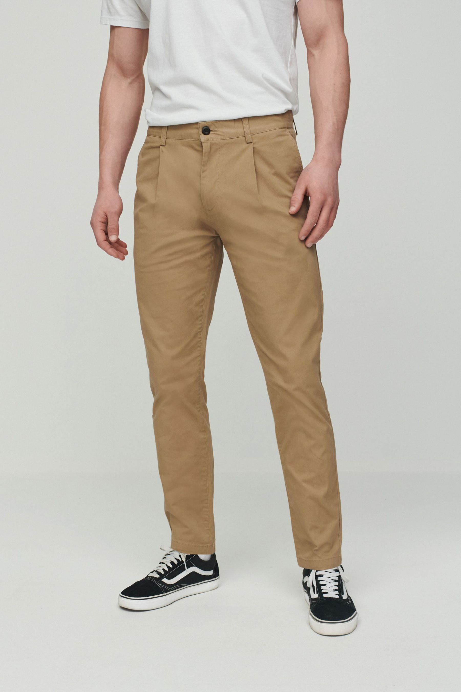 Pleated Stretch Chino Trousers