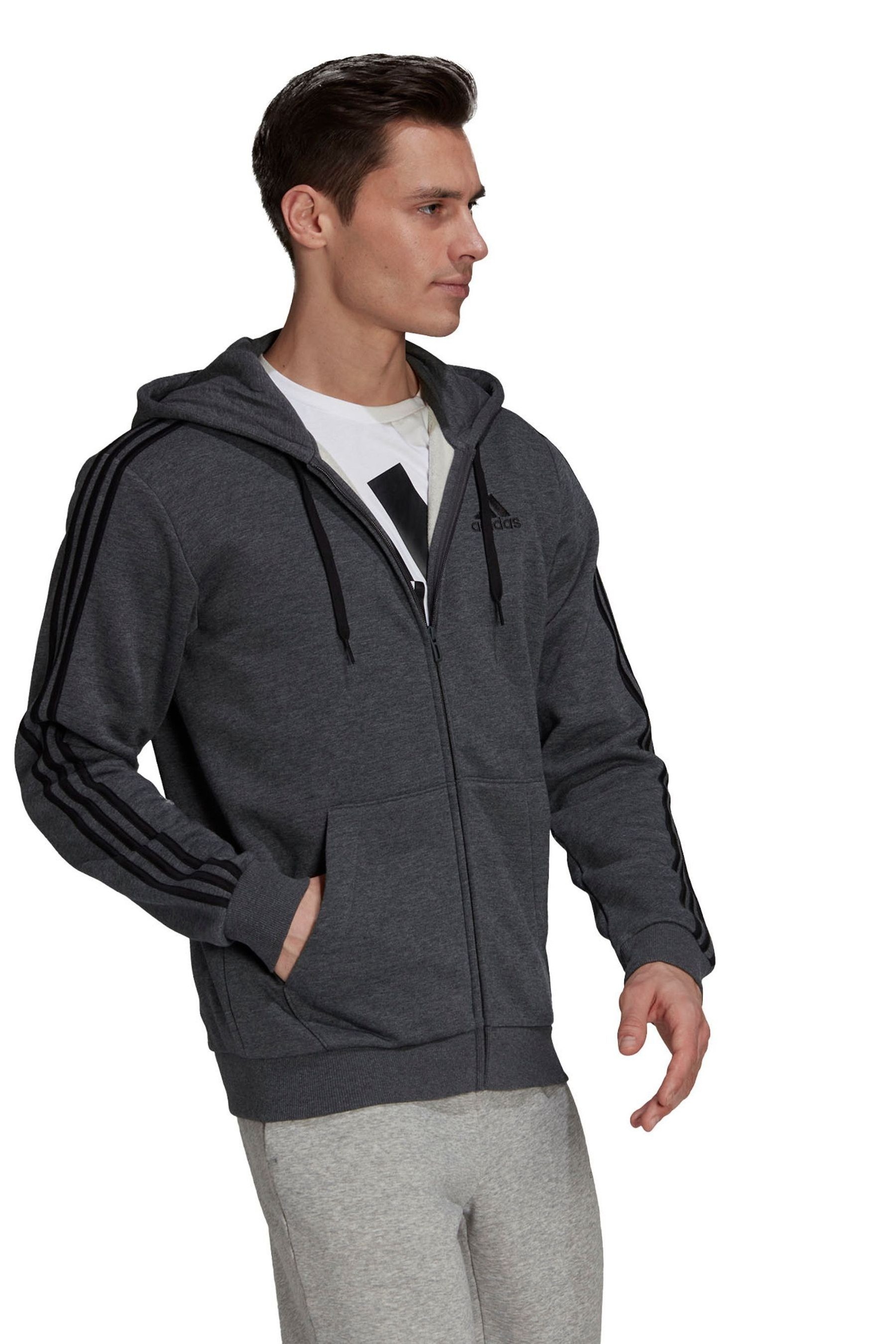 adidias Fleece 3 Stripe Zip Through Hoodie