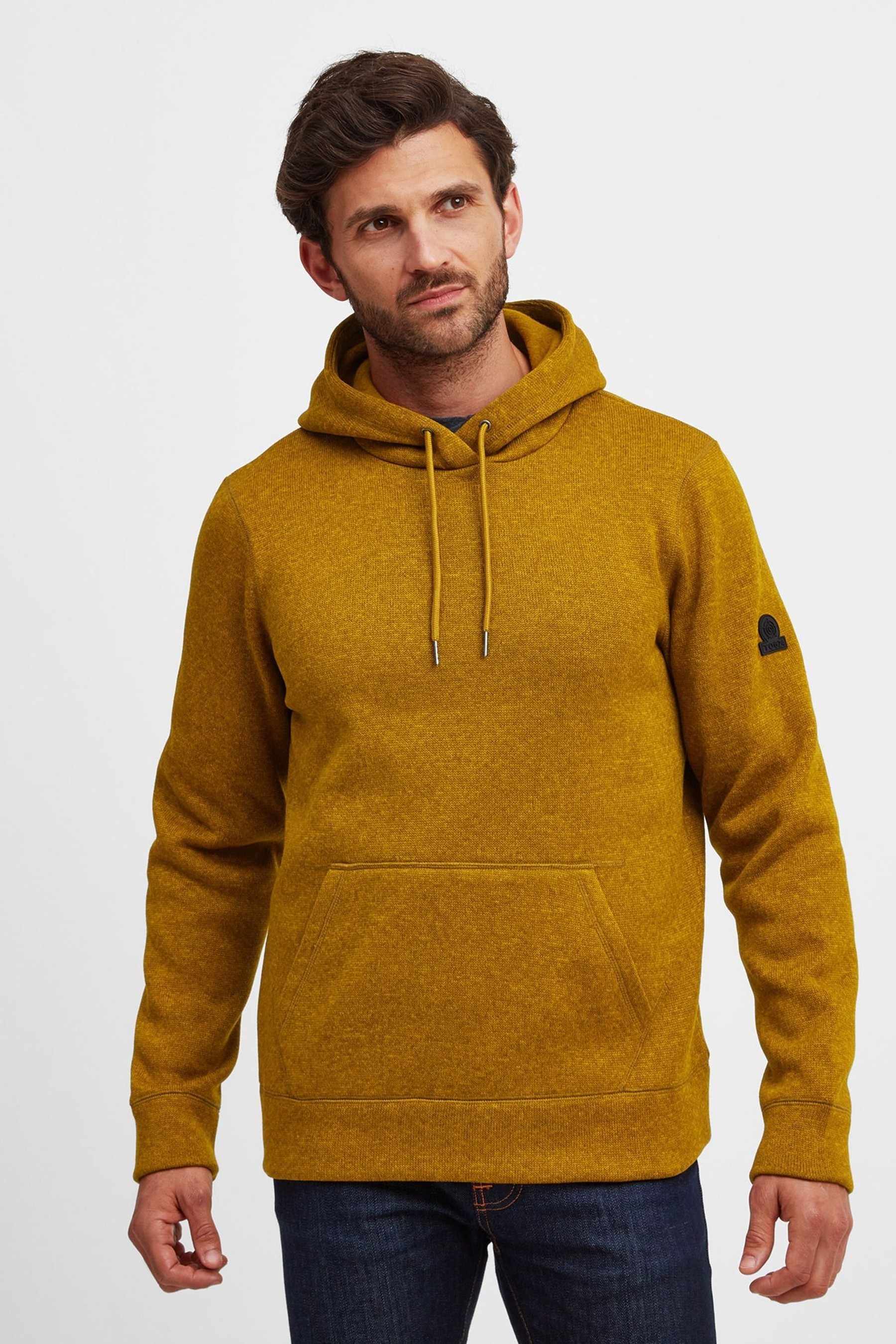 Tog24 Yellow Mosby Mens Knitlook Fleece Hoodie