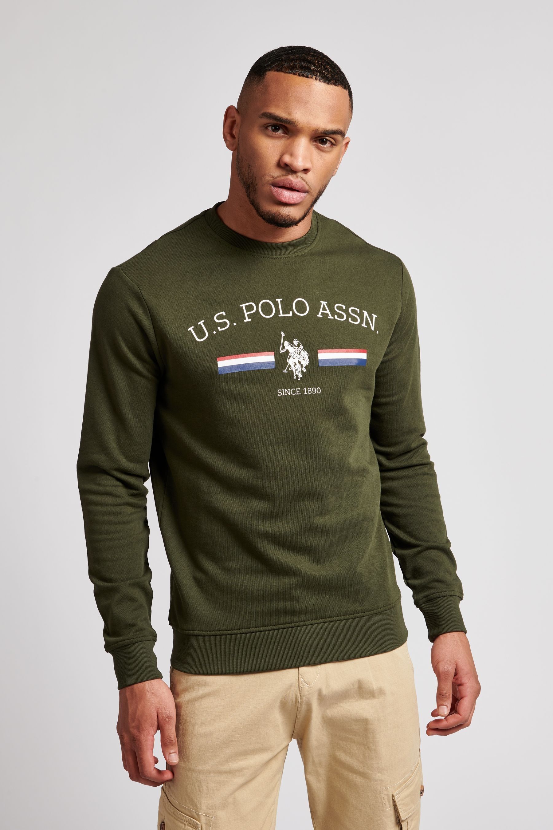 U.S. Polo Assn Green Raglan Rider LB Crew Sweatshirt