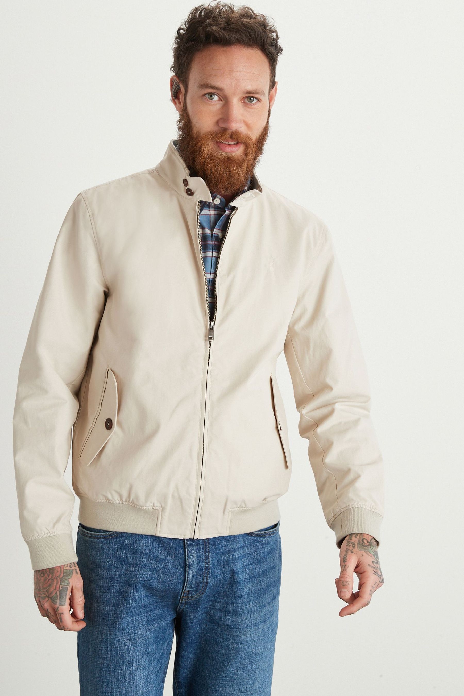 Shower Resistant Harrington Jacket With Check Lining