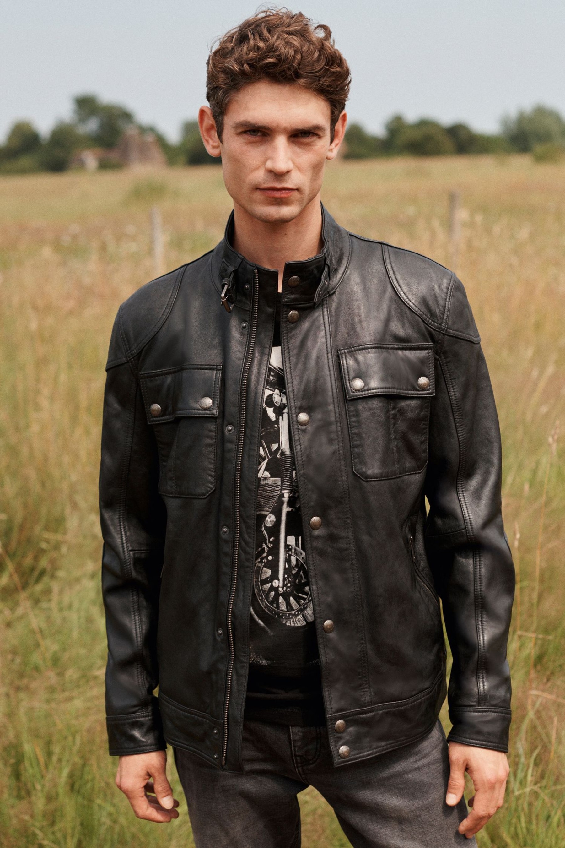 Signature Four Pocket Leather Biker Jacket