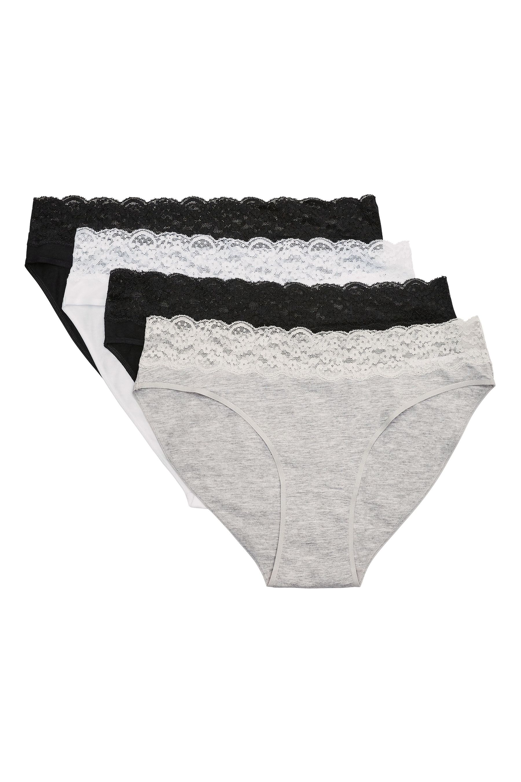 Lace Trim Cotton Blend Knickers 4 Pack High Leg