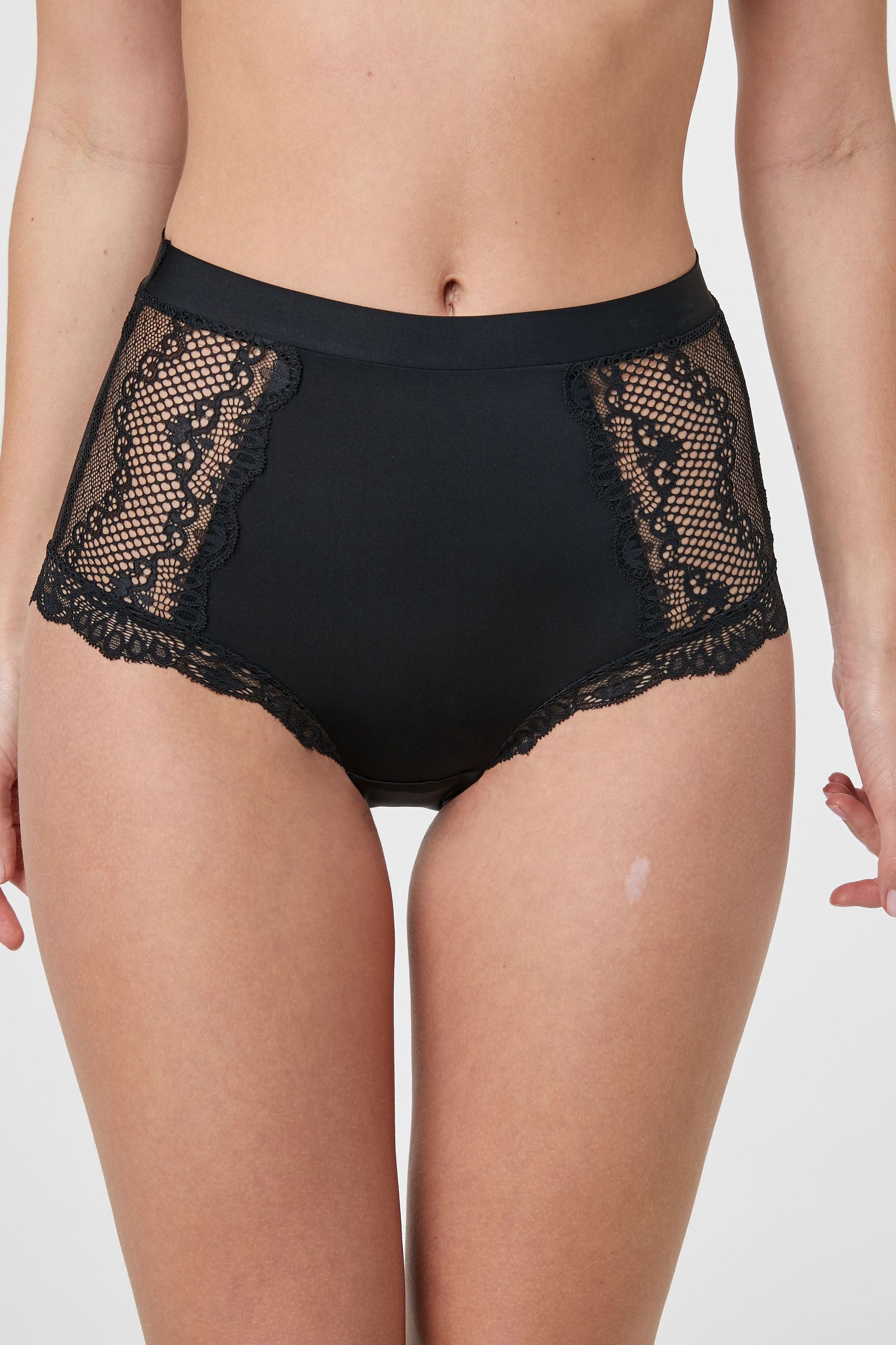 Microfibre And Lace Knickers High Rise