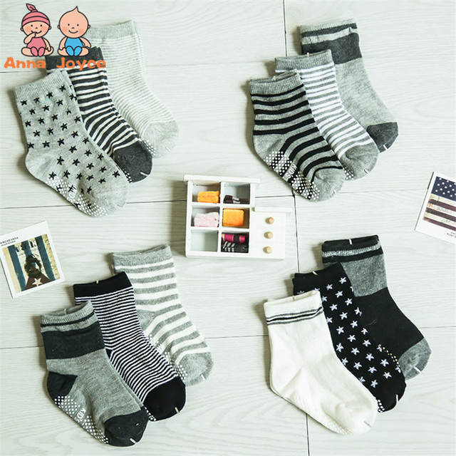 Baby Socks SkiBeaut 12 Pairs Non-Slip Skid Socks for Kids Boys Grips Cotton Crew Socks for 1-3/3-5 Years