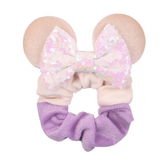 Little Girls Hair Band Kids Mickey Minnie Soft Hair Bow Children Sequin Velvet Ponytail Holders Baby No Damage Rubber Hair Tie