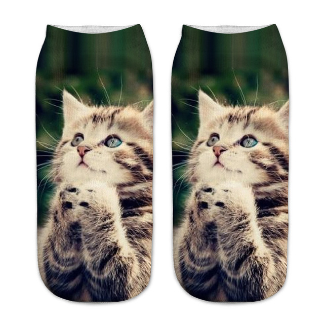 3D Printing Children Socks Funny Design Cute Cat Socks Unisex Gift Low Ankle Funny Socks 6-12 Years