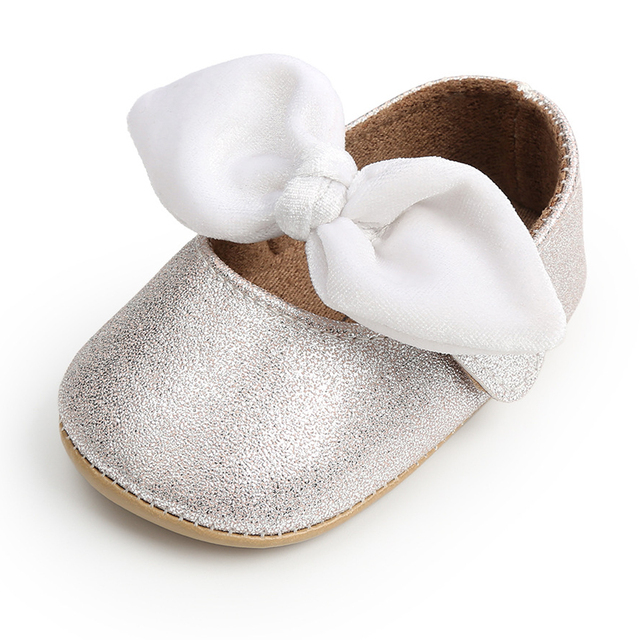 Newborn Baby Shoes Baby Boy Girl Shoes Girl Classic Bowknot Rubber Sole Anti-slip PU Leather Dress Shoes First Walker Toddler Crib Shoes