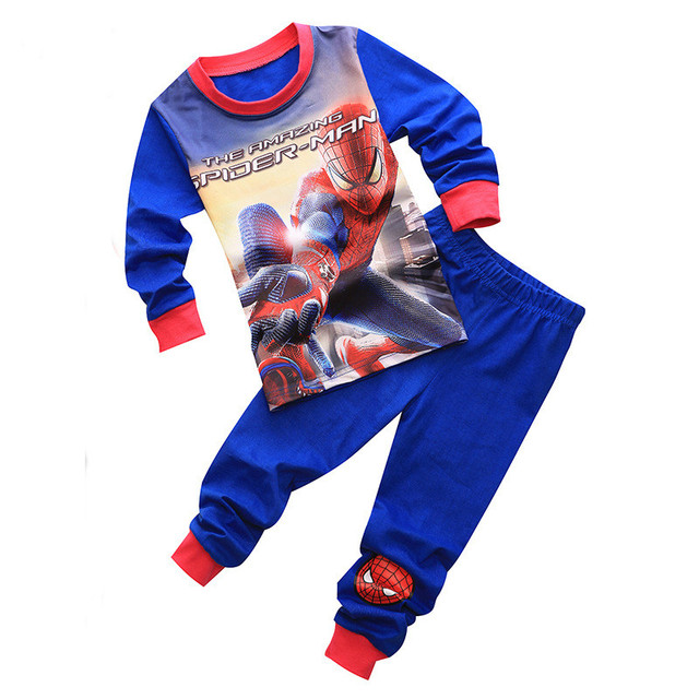 Kids Long Sleeve Pajamas Sleepwear T-shirt Sports Pajamas Kids Spider-Man Cartoon Pajamas Set Boys and Girls Pajamas