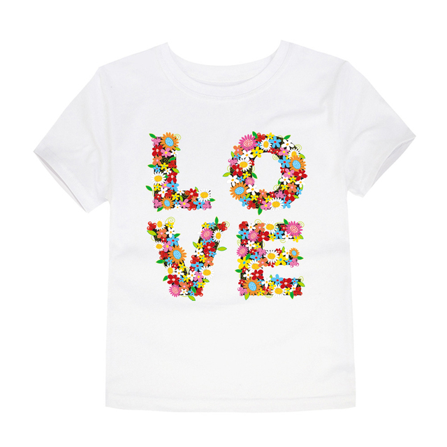 TINOLULING 12 Colors 2018 Boys Girls Flower Love T-shirt Kids T-shirt Children Tops Baby Tees for 2-14 Years