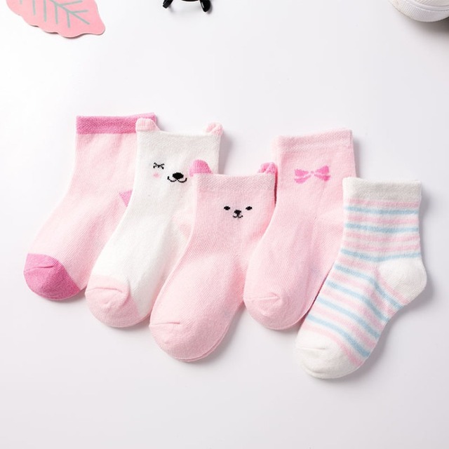 5pairs/lot 0 to 6 Years Kids Soft Cotton Socks Boy Girl Baby Cute Cartoon Warm Stripe Dots Fashion School Socks Autumn Spring