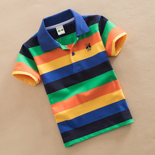 Jargazol T-shirt Children's Clothing Turn-down Collar T-shirt Summer Baby Boys Striped Color Baby Clothes