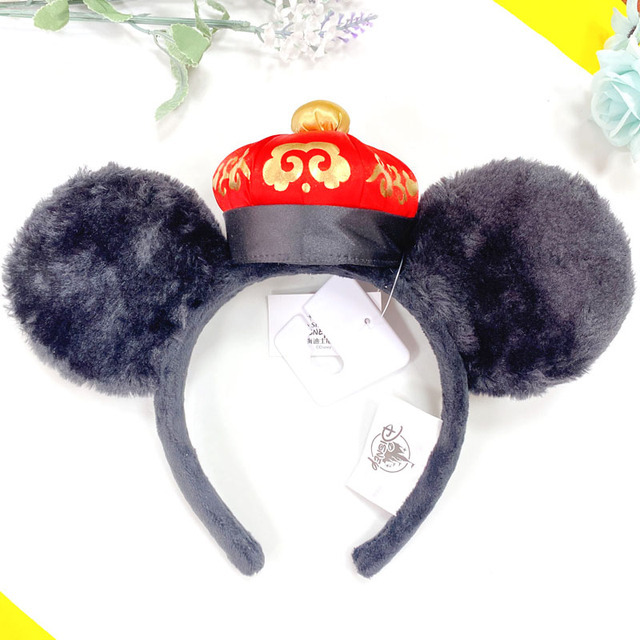 Original Disney Mickey Mouse Earphone Shanghai Disney Big Ears Bows Costume Headband Cosplay Plush Adult/Kids Headband Gift