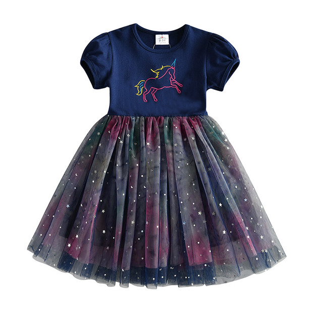 DXTON-Girls Summer Dresses Princess Kids Clothes Flying Sleeve Unicorn Dress 2021