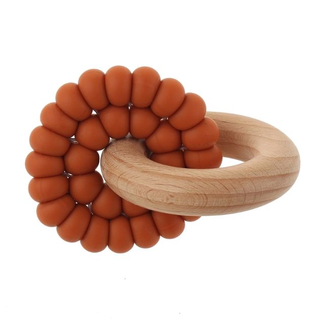 Baby Silicone And Natural Wooden Teether Ring Infant Bangle Teether Toys Develop Sensory Skills Montessori Toy