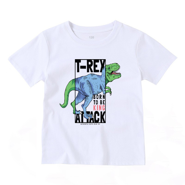 2022 Fashion Boys and Babies' Short Sleeve T-shirt Boys T-Rex Crewneck Dinosaur T-shirt Cotton Tops Tees Summer Clothes