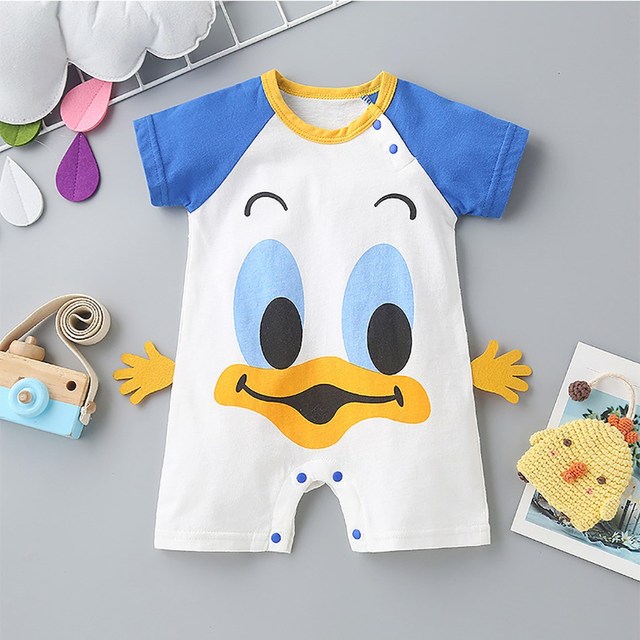 0-24 months newborn romper infant stuff baby clothes girl summer T-shirt with lucky cat kitty duck unisex clothes baby outfit