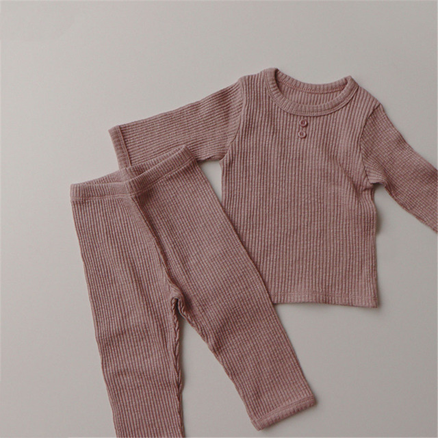 Newborn Baby Clothing Sets Ribbed Cotton Bib Leggings Pants Suit For Autumn Girls Outfits Boys Long Sleeve Baby Clothes