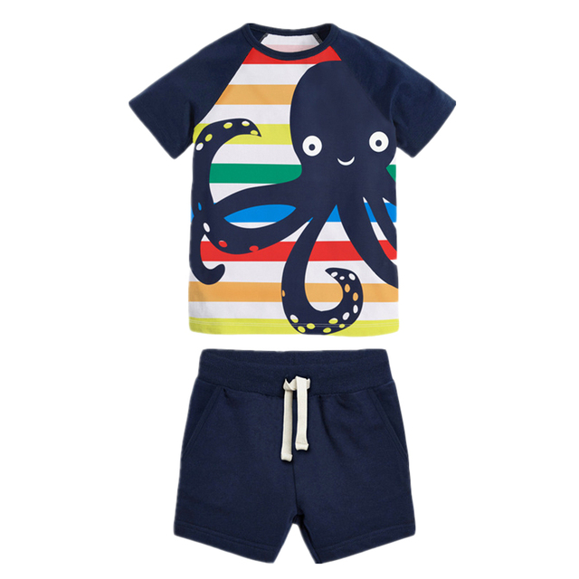 Fashion Clothing Summer Boys Sets Kids Printing T-shirts Cotton Shorts Suits Children Animal Tops Elastic Waist Pants Suit 2-7Y