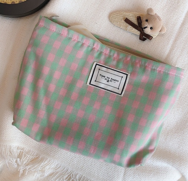 Korean Cosmetic Bag Plaid Beauty Pouch Necesserie Makeup Clutch Cosmetic Organizer Women Large Travel Cosmetic Bag Beauty