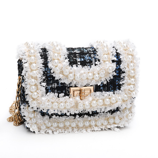 Korean Style Women Woolen Cross Body Handbags Cute Girls Princess Purses And Handbags Baby Pearl Clutch Purse