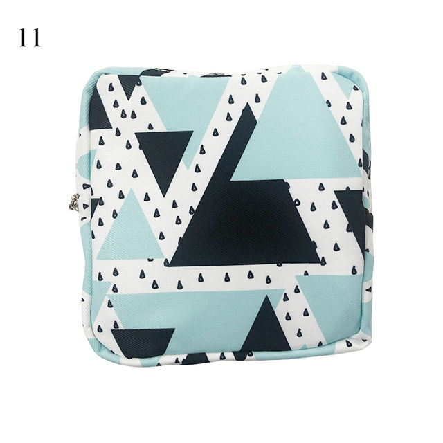 Women Portable Sanitary Napkin Storage Bag Cotton Travel Makeup Bag Printed Literary Zipper Purse Sundries Cosmetic Organizer