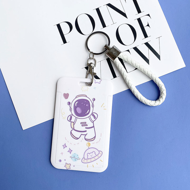 Cute Astronaut Cartoon Card Holder Keychain Student Doll Access Control Ic Card Sliding Certificate Cover For Women Men Wallet