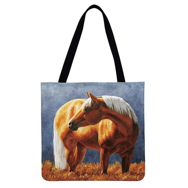 Reusable Linen Shopping Bags Casual Ladies Animal Horse Printed Pattern Tote Square Large Capacity Storage Bag