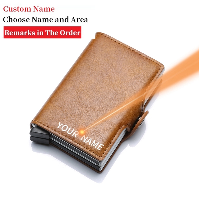 Custom Name Credit Card Holder Men Double Carbon Fiber Counter Rfid Card Holder Metal Wallet Business Bank Credit Card Small Wallet