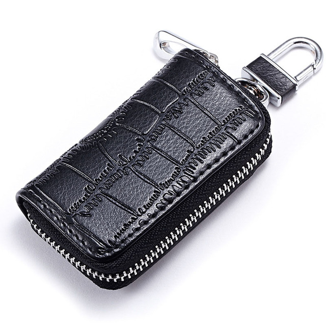 Fashion Genuine Leather Car Key Bag Unisex Crocodile Print Zipper Top Quality Cow Split Key Organizer Purse