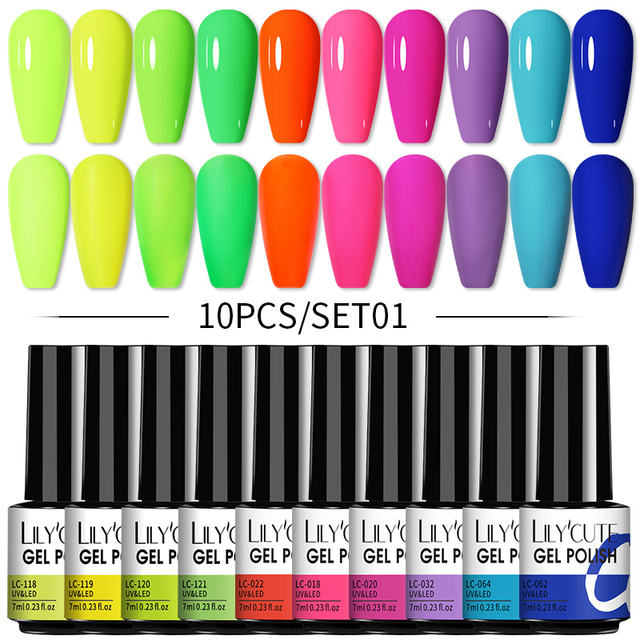 LILYCUTE 10pcs Gel Nail Polish Set With UV Lamp Nude Gel Semi Permanent Hybrid Varnish Base Top Coat Soak Off UV LED Nail Art