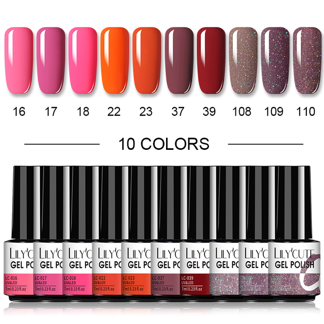 LILYCUTE 10/20/8/2pcs Gel Nail Polish Set Semi Permanent Glitter Hybrid Varnish Base Top Coat Soak Off UV LED Nails Gel