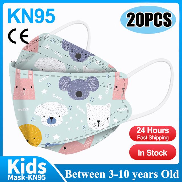 20pcs 3D Cartoon Kn95 Masks Kids N95 Respirator n95mascarillas Enfant Fish 4 Layer Print Dustproof Ffp2 Children Christmas Mask