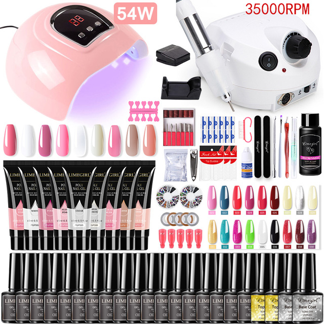 Manicure Kit For Nail Extensions Gel Nail Polish Kit Quick Build Polygels Set 120W/54W LED Nail Lamp Nail Tool Kit