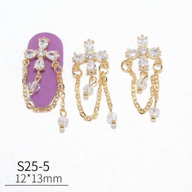 Nail Art Jewelry Diamond Jewelry New Beating Heart Bowknot Lace Pearl Chain Super Flash Zircon Nail Accessories