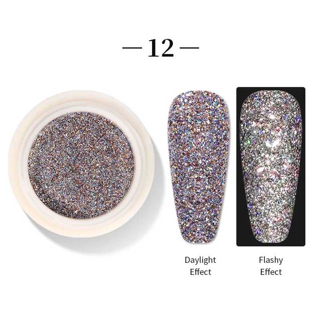 Born Pretty Reflective Glitter Powder Sea Salt Nail Powder Shining Nail Glitter Chrome Pigment Dust Hollow Powder Nail Decoration