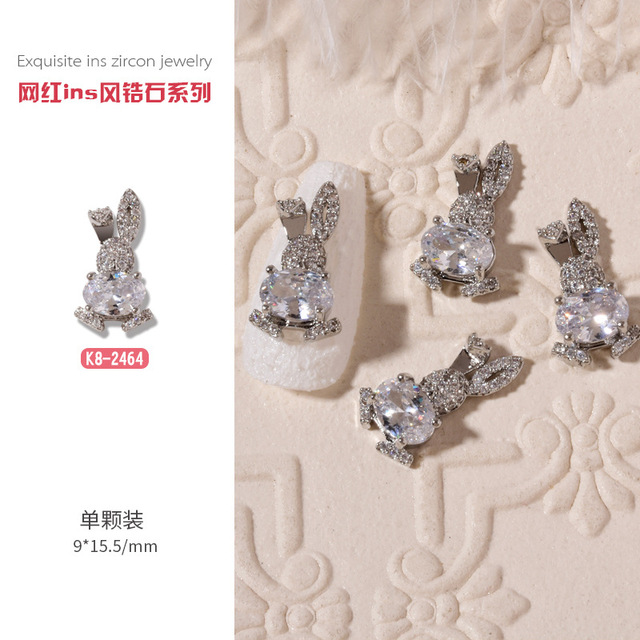 3pcs Nail Art Silver Zircon Star Moon Love Pearl Rabbit Butterfly Chain Nail Decoration