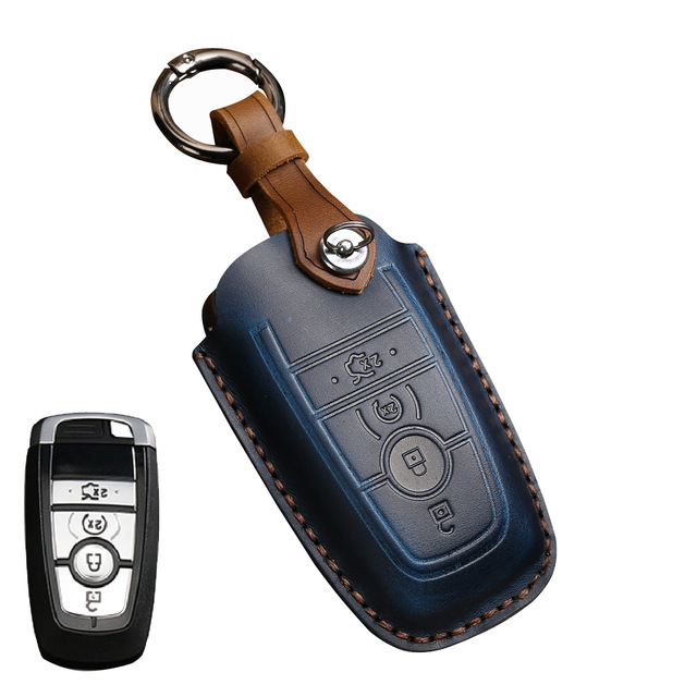 Leather Key Case Cover Fob Keychain Holder For Lincoln Ford Raptor F150 Explorer Everest Ranger Accessories Remote Keyring Bag