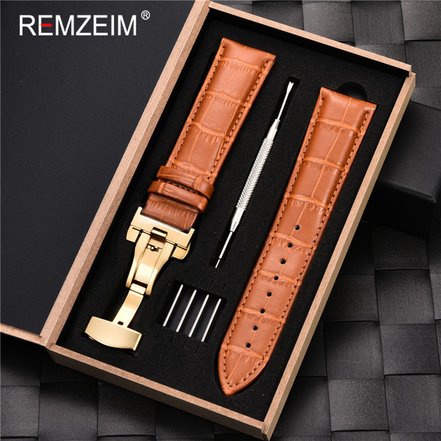 Remz Patterned - Genuine calfskin leather watch strap size 16, 17, 18, 19, 20, 21, 22, 23 and 24mm, with box and watch accessories