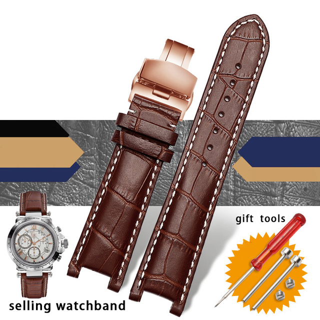 Slub style prong cowhide leather watch strap for GC gu-ess pasha male bracelet 20*11mm 22*13mm prong end watchband butterfly strap