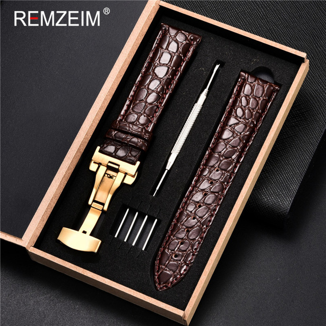 REMZEIM Calfskin Watchband 18mm 19mm 20mm 21mm 22mm 24mm Women Men Leather Strap Watch Band Accessories Wristband